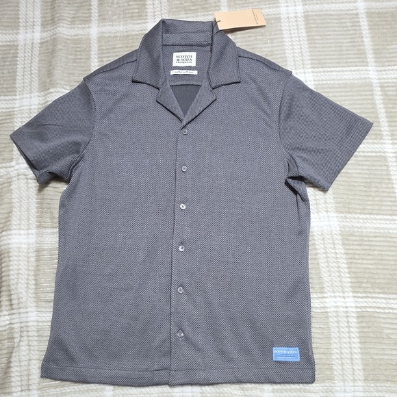 Scotch & Soda Other - Scotch & Soda Gray Micro Pattern Button-Up Shirt Camp Collar Short Sleeve S